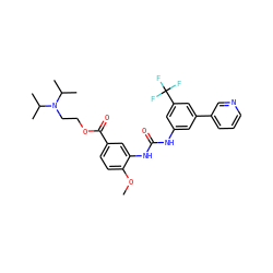 COc1ccc(C(=O)OCCN(C(C)C)C(C)C)cc1NC(=O)Nc1cc(-c2cccnc2)cc(C(F)(F)F)c1 ZINC000473151249