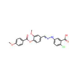 COc1ccc(C(=O)Oc2ccc(/C=N/Nc3ccc(Cl)c(C(=O)O)c3)cc2OC)cc1 ZINC000012570098