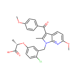 COc1ccc(C(=O)c2c(C)n(Cc3cc(O[C@@H](C)C(=O)O)ccc3Cl)c3nc(OC)ccc23)cc1 ZINC000040864828