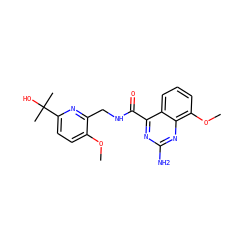 COc1ccc(C(C)(C)O)nc1CNC(=O)c1nc(N)nc2c(OC)cccc12 ZINC001772597868