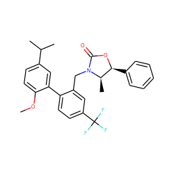 COc1ccc(C(C)C)cc1-c1ccc(C(F)(F)F)cc1CN1C(=O)O[C@@H](c2ccccc2)[C@H]1C ZINC000072108808