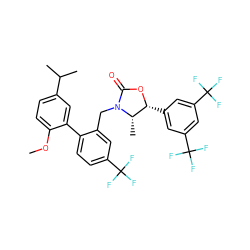 COc1ccc(C(C)C)cc1-c1ccc(C(F)(F)F)cc1CN1C(=O)O[C@H](c2cc(C(F)(F)F)cc(C(F)(F)F)c2)[C@@H]1C ZINC000072108510