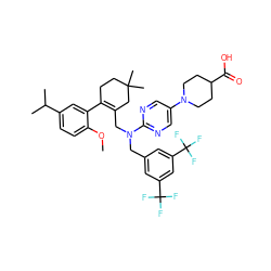 COc1ccc(C(C)C)cc1C1=C(CN(Cc2cc(C(F)(F)F)cc(C(F)(F)F)c2)c2ncc(N3CCC(C(=O)O)CC3)cn2)CC(C)(C)CC1 ZINC001772630287