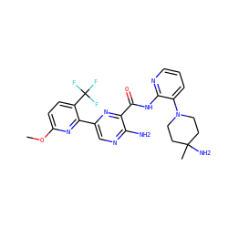 COc1ccc(C(F)(F)F)c(-c2cnc(N)c(C(=O)Nc3ncccc3N3CCC(C)(N)CC3)n2)n1 ZINC001772613514
