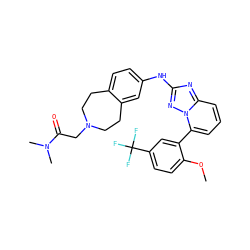 COc1ccc(C(F)(F)F)cc1-c1cccc2nc(Nc3ccc4c(c3)CCN(CC(=O)N(C)C)CC4)nn12 ZINC000096169747