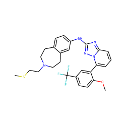 COc1ccc(C(F)(F)F)cc1-c1cccc2nc(Nc3ccc4c(c3)CCN(CCSC)CC4)nn12 ZINC000096169745