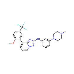COc1ccc(C(F)(F)F)cc1-c1cccn2nc(Nc3cccc(N4CCN(C)CC4)c3)nc12 ZINC000096169760