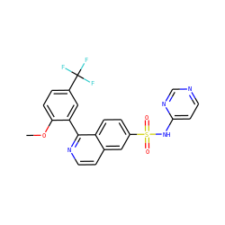 COc1ccc(C(F)(F)F)cc1-c1nccc2cc(S(=O)(=O)Nc3ccncn3)ccc12 ZINC000206093362