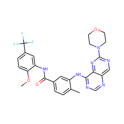 COc1ccc(C(F)(F)F)cc1NC(=O)c1ccc(C)c(Nc2ncnc3cnc(N4CCOCC4)nc23)c1 ZINC000148237812