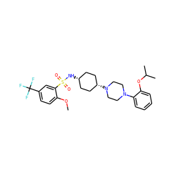 COc1ccc(C(F)(F)F)cc1S(=O)(=O)N[C@H]1CC[C@@H](N2CCN(c3ccccc3OC(C)C)CC2)CC1 ZINC000101091125