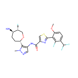 COc1ccc(C(F)F)c(F)c1-c1nc(C(=O)Nc2cnn(C)c2[C@@H]2CC[C@@H](N)[C@H](F)CO2)cs1 ZINC000221381612