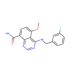 COc1ccc(C(N)=O)c2ncnc(NCc3cccc(F)c3)c12 ZINC000114347984