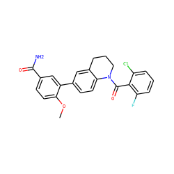 COc1ccc(C(N)=O)cc1-c1ccc2c(c1)CCCN2C(=O)c1c(F)cccc1Cl ZINC000141868791