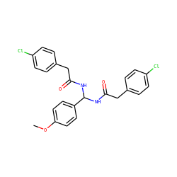 COc1ccc(C(NC(=O)Cc2ccc(Cl)cc2)NC(=O)Cc2ccc(Cl)cc2)cc1 ZINC000095571651