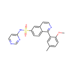COc1ccc(C)cc1-c1nccc2cc(S(=O)(=O)Nc3ccncn3)ccc12 ZINC000225039814