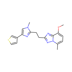 COc1ccc(C)n2nc(CCc3nc(-c4ccsc4)cn3C)nc12 ZINC000117861644