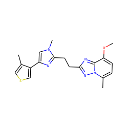 COc1ccc(C)n2nc(CCc3nc(-c4cscc4C)cn3C)nc12 ZINC000117877403