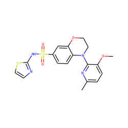 COc1ccc(C)nc1N1CCOc2cc(S(=O)(=O)Nc3nccs3)ccc21 ZINC000220218266