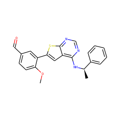 COc1ccc(C=O)cc1-c1cc2c(N[C@H](C)c3ccccc3)ncnc2s1 ZINC000653699876