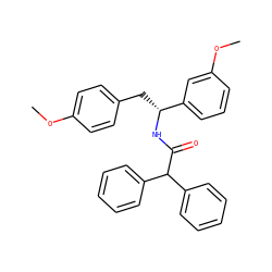 COc1ccc(C[C@@H](NC(=O)C(c2ccccc2)c2ccccc2)c2cccc(OC)c2)cc1 ZINC000013741241
