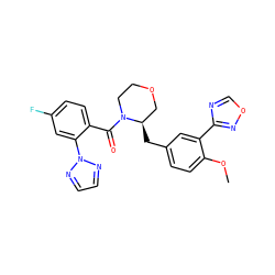COc1ccc(C[C@@H]2COCCN2C(=O)c2ccc(F)cc2-n2nccn2)cc1-c1ncon1 ZINC000205630949