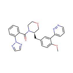 COc1ccc(C[C@@H]2COCCN2C(=O)c2ccccc2-n2nccn2)cc1-c1cccnn1 ZINC000205643370
