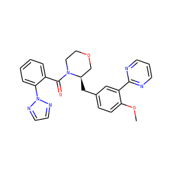 COc1ccc(C[C@@H]2COCCN2C(=O)c2ccccc2-n2nccn2)cc1-c1ncccn1 ZINC000205639607