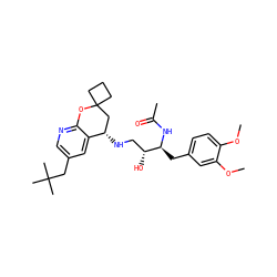 COc1ccc(C[C@H](NC(C)=O)[C@H](O)CN[C@H]2CC3(CCC3)Oc3ncc(CC(C)(C)C)cc32)cc1OC ZINC000095575178