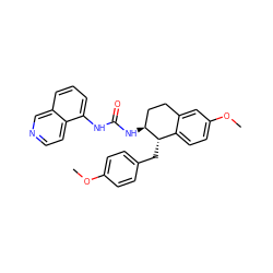 COc1ccc(C[C@H]2c3ccc(OC)cc3CC[C@@H]2NC(=O)Nc2cccc3cnccc23)cc1 ZINC000028959386