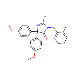 COc1ccc(C2(c3ccc(OC)cc3)N=C(N)N(Cc3ncccc3C)C2=O)cc1 ZINC000218894879