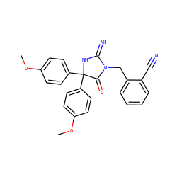 COc1ccc(C2(c3ccc(OC)cc3)NC(=N)N(Cc3ccccc3C#N)C2=O)cc1 ZINC001772619665
