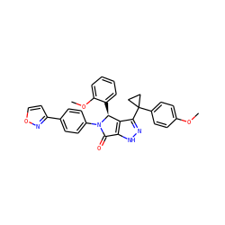 COc1ccc(C2(c3n[nH]c4c3[C@H](c3ccccc3OC)N(c3ccc(-c5ccon5)cc3)C4=O)CC2)cc1 ZINC000096177206