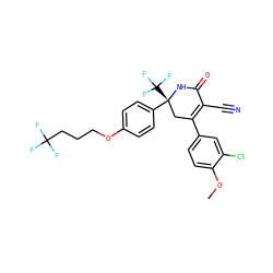 COc1ccc(C2=C(C#N)C(=O)N[C@](c3ccc(OCCCC(F)(F)F)cc3)(C(F)(F)F)C2)cc1Cl ZINC001772656103