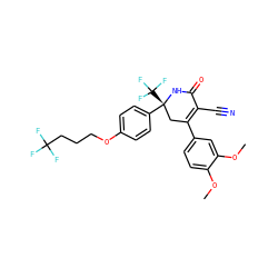 COc1ccc(C2=C(C#N)C(=O)N[C@](c3ccc(OCCCC(F)(F)F)cc3)(C(F)(F)F)C2)cc1OC ZINC001772624654
