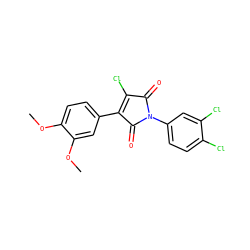 COc1ccc(C2=C(Cl)C(=O)N(c3ccc(Cl)c(Cl)c3)C2=O)cc1OC ZINC000095594944