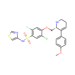 COc1ccc(C2=CCCN[C@H]2COc2cc(F)c(S(=O)(=O)Nc3cscn3)cc2Cl)cc1 ZINC001772598303