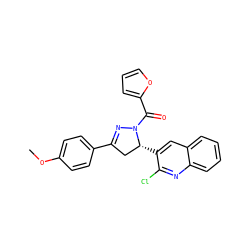 COc1ccc(C2=NN(C(=O)c3ccco3)[C@H](c3cc4ccccc4nc3Cl)C2)cc1 ZINC000009374858