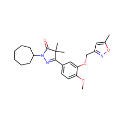 COc1ccc(C2=NN(C3CCCCCC3)C(=O)C2(C)C)cc1OCc1cc(C)on1 ZINC000095553395