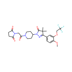 COc1ccc(C2=NN(C3CCN(C(=O)CN4C(=O)CCC4=O)CC3)C(=O)C2(C)C)cc1OCC(F)(F)F ZINC000113270824