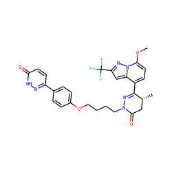 COc1ccc(C2=NN(CCCCOc3ccc(-c4ccc(=O)[nH]n4)cc3)C(=O)C[C@H]2C)c2cc(C(F)(F)F)nn12 ZINC000095589286