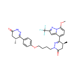COc1ccc(C2=NN(CCCCOc3ccc(C4=NNC(=O)C[C@H]4C)cc3)C(=O)C[C@@H]2C)c2cc(C(F)(F)F)nn12 ZINC000095591649