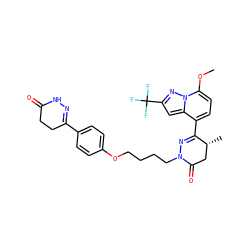 COc1ccc(C2=NN(CCCCOc3ccc(C4=NNC(=O)CC4)cc3)C(=O)C[C@H]2C)c2cc(C(F)(F)F)nn12 ZINC000095587288