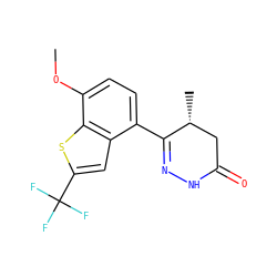COc1ccc(C2=NNC(=O)C[C@H]2C)c2cc(C(F)(F)F)sc12 ZINC000082150522