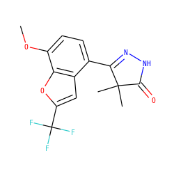 COc1ccc(C2=NNC(=O)C2(C)C)c2cc(C(F)(F)F)oc12 ZINC000084671872