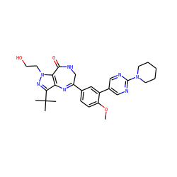COc1ccc(C2=Nc3c(C(C)(C)C)nn(CCO)c3C(=O)NC2)cc1-c1cnc(N2CCCCC2)nc1 ZINC000096922848