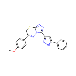 COc1ccc(C2=Nn3c(nnc3-c3cc(-c4ccccc4)[nH]n3)SC2)cc1 ZINC000006786180