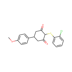COc1ccc(C2CC(=O)C(Sc3ccccc3Cl)C(=O)C2)cc1 ZINC000299826851
