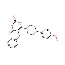 COc1ccc(C2CCN(c3[nH]c(=O)[nH]c(=O)c3Cc3ccccc3)CC2)cc1 ZINC000028708019