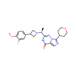 COc1ccc(C2CN([C@@H](C)c3nn4c(C5CCOCC5)ncc4c(=O)[nH]3)C2)cc1F ZINC000205424589
