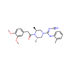 COc1ccc(CC(=O)N2[C@@H](C)CN(/C(=N/C#N)Nc3ccccc3C)C[C@@H]2C)cc1OC ZINC000029128747
